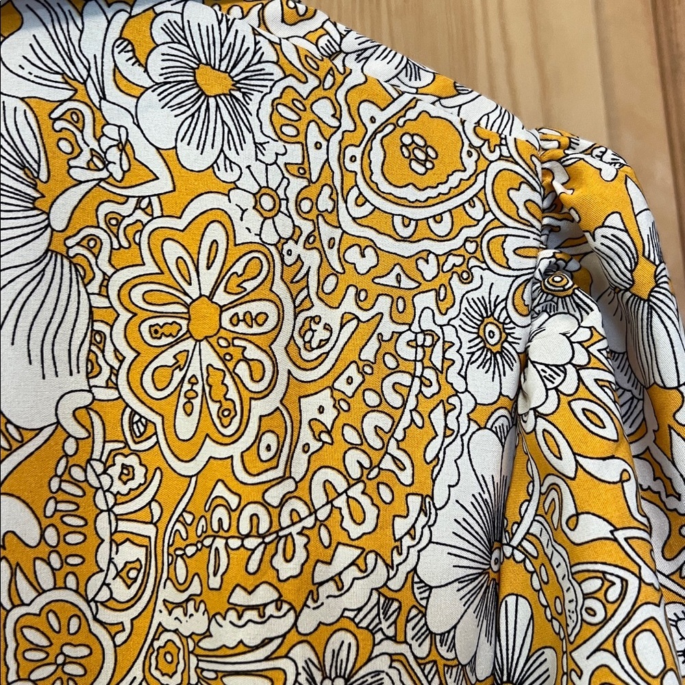 Floral Yellow Paisley Maxi Puff Sleeves Farm Dress Sz - Picture 10 of 10